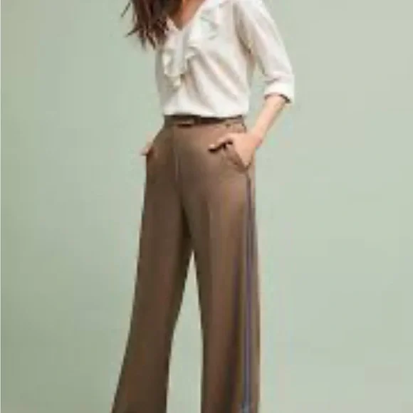 Tracy Reese Side-Striped Trousers Brown Anthropologie 8